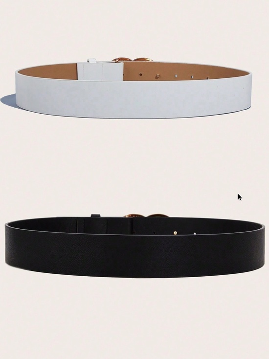 Classic Vegan Leather Gold Tone Buckle Belt Set